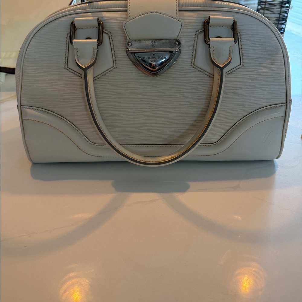 Louis Vuitton White Structured Satchel with Silver Hardware